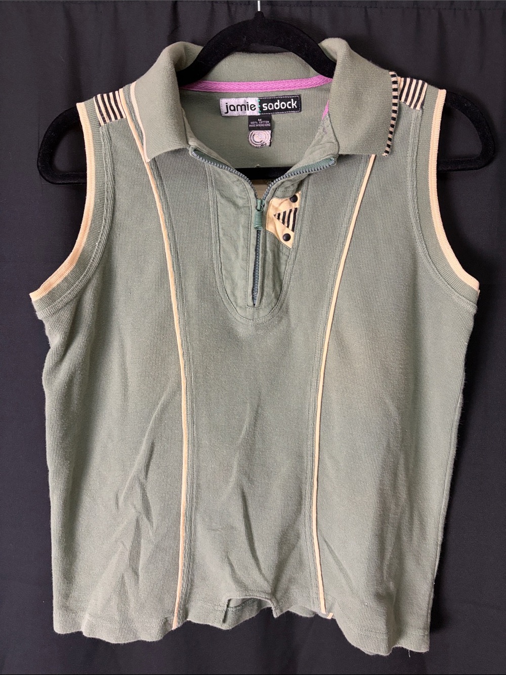jamie sadock Sage Green Sleeveless Polo Tank with Cream Trim